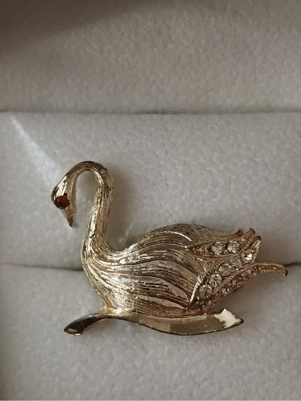 Gold Swan Brooch Pin with Crystal Accents - Women Accessories